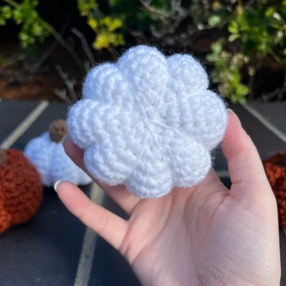 Hand Crocheted Set of 5 Rustic White & Orange Pumpkins Fall Halloween Decor! - Picture 8 of 12